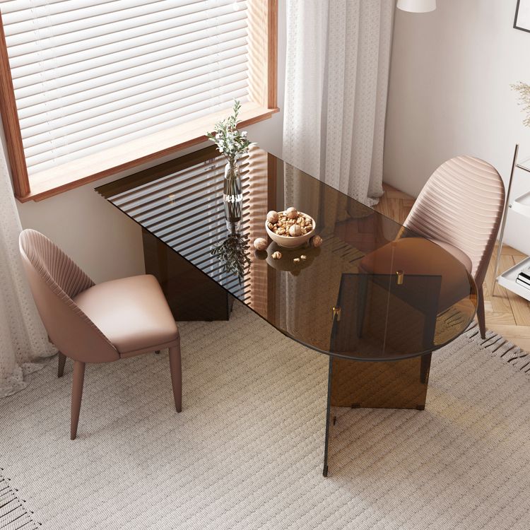 Mesa de comedor de vidrio templado de estilo contemporáneo Table de forma gratuita de base de pedestal