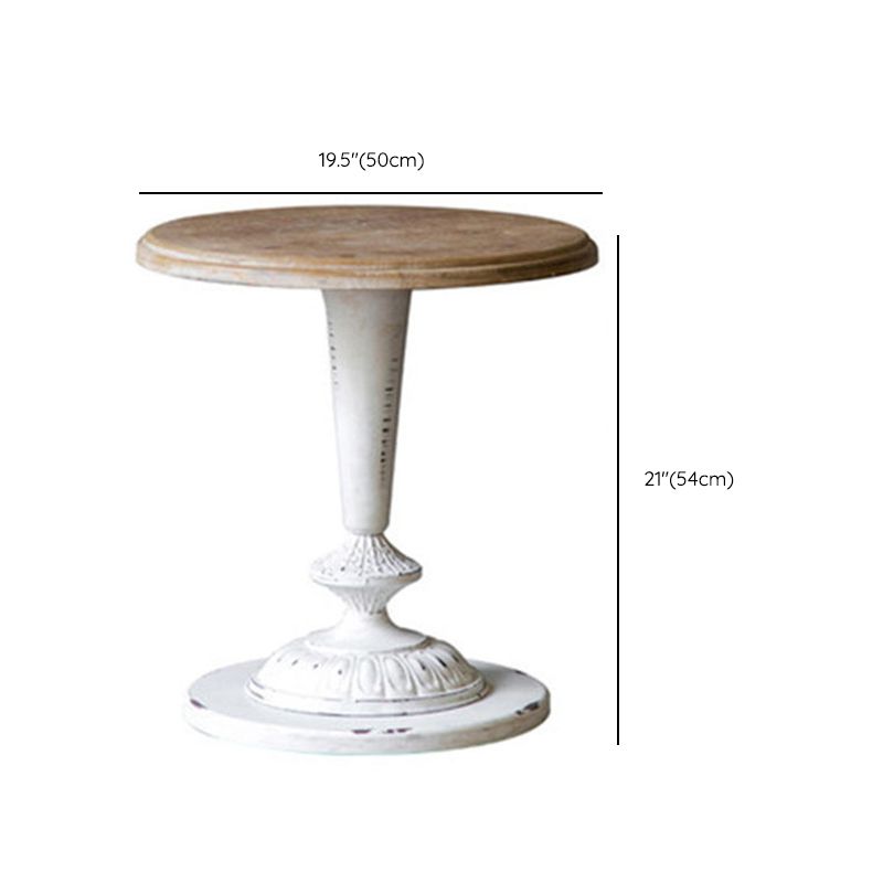 French Country Wood Round Top Side Table Distressed Iron Base End Table
