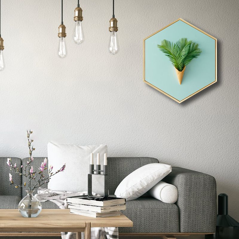 Green Botanical Canvas Print Scandinavian Textured Wall Art Decor for Living Room
