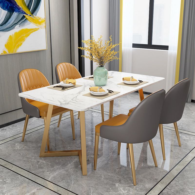 Glam Rectangle Dining Table Set 1/4/5 Pieces White Stone Top Dinette Set