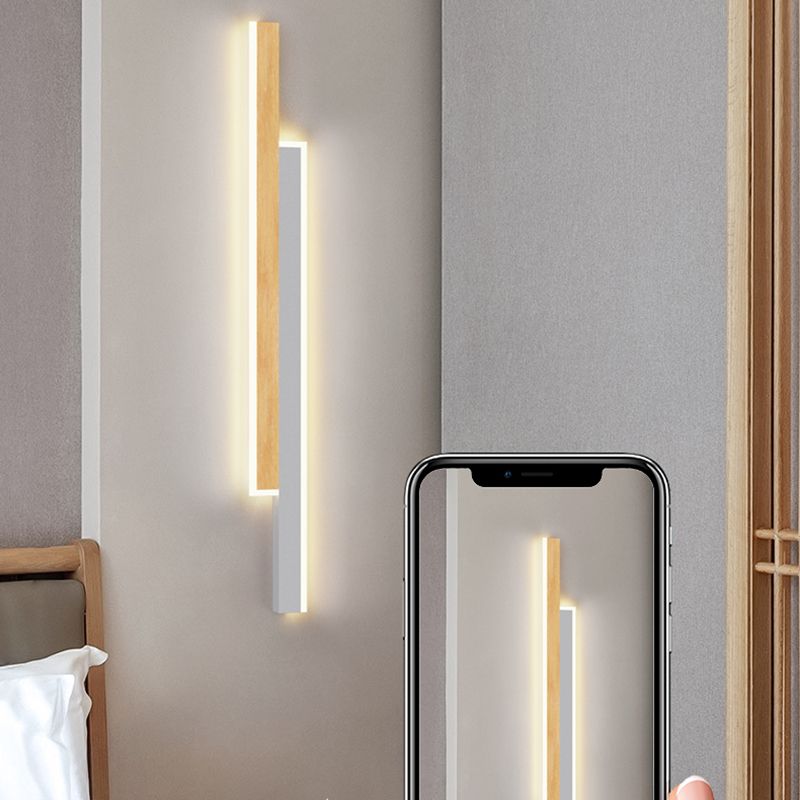 Modern Style Linear Shape Wall Sconce Wood 1 Light Sconce Lighting for Bedroom