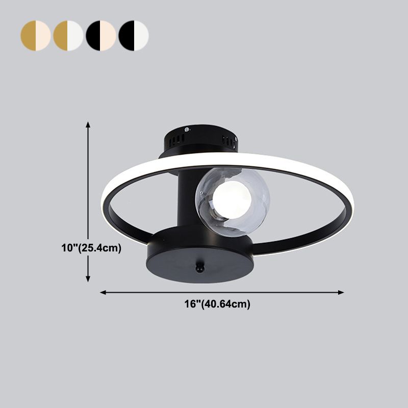 Modern Ring Shaped LED Semi Flush Light Living Room Ceiling Light with Glass Shade