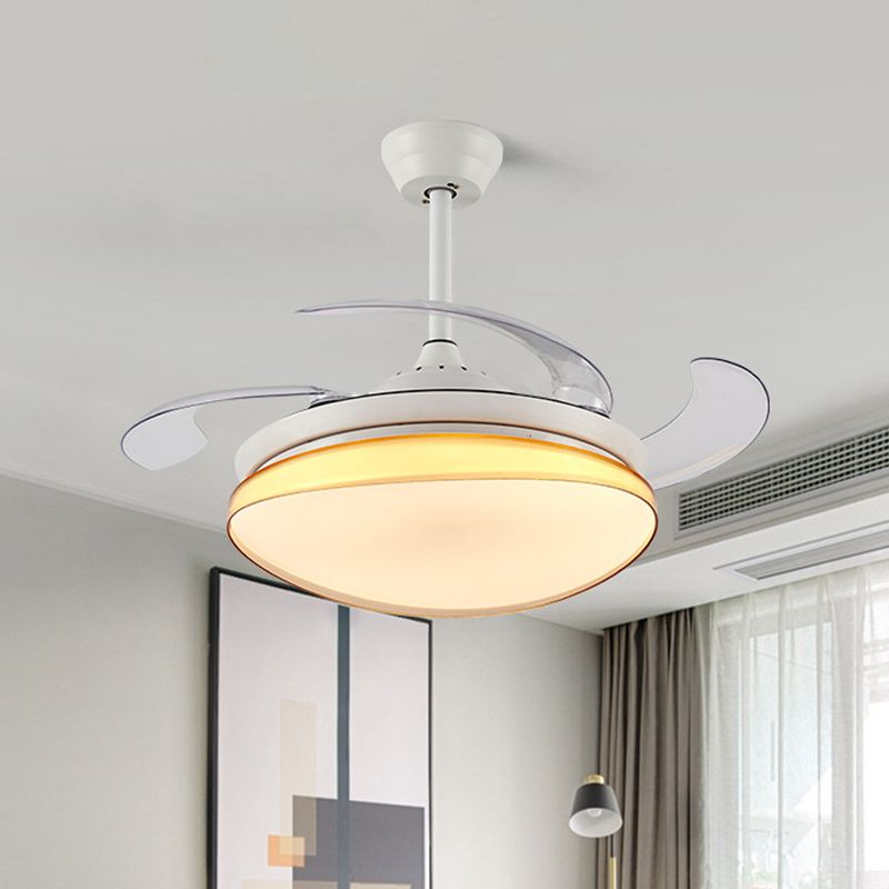 Iluminación del ventilador de sala de estar curvado LED de metal simple 42 "W White Semi Flush Mount Lighture con control remoto/de pared/conversión de frecuencia y control remoto, 4 cuchillas