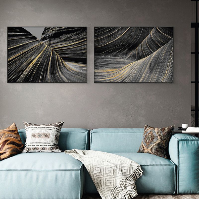 Photographic Print Modern Canvas Art with Close-Up Mountain Ridge Scenery, Dark Color