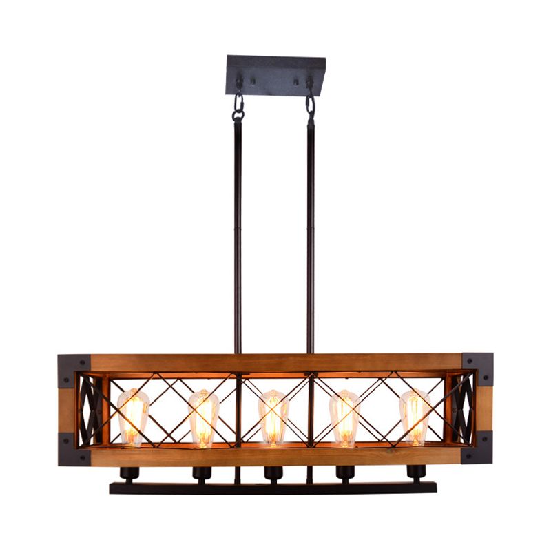 Lucile dell'isola del rettangolo scuro Rettangolo Isola tradizionale in metallo tradizionale 5 lampadine sala da pranzo Luce sospesa