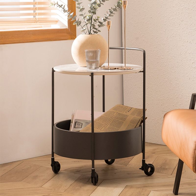 Round Ceramics Top Side Table 24.8" Tall Iron Base End Table with Shelf