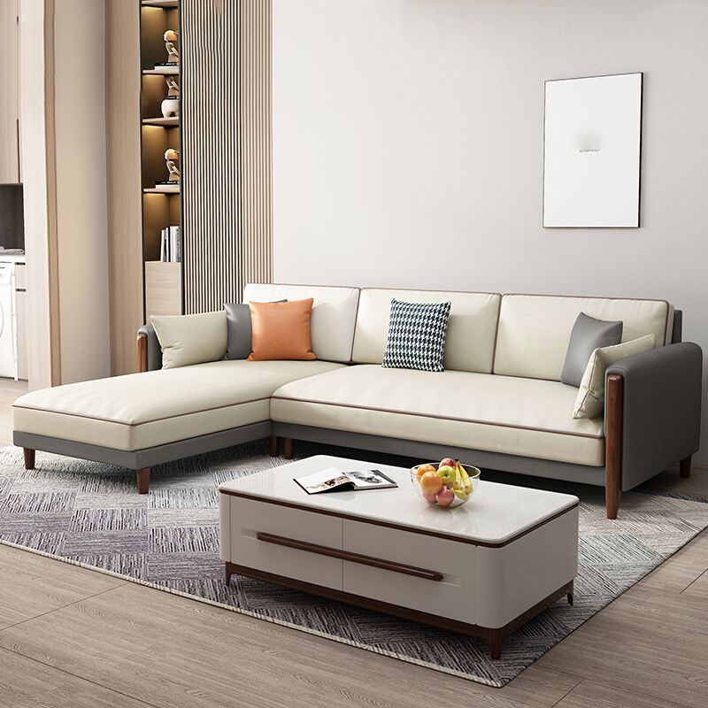 Contemporary Square Arm Sectional with Pillowed Back Cushions