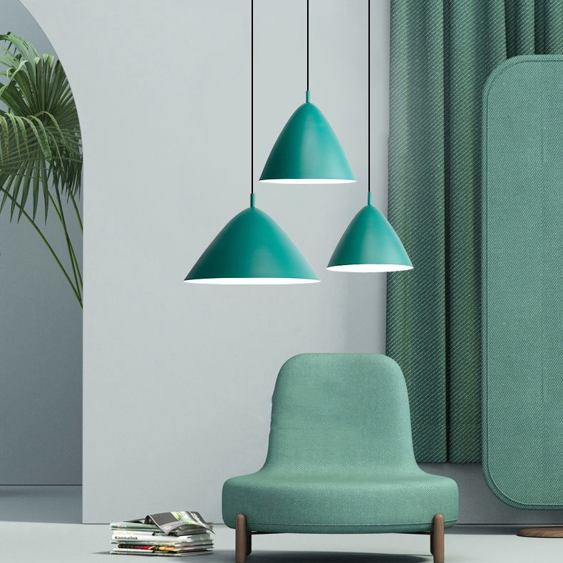Nordic Candy Colored Pendant Fixture Pyramid Shade 10.5/13/16 Inch Wide One Light Aluminum Hanging Light for Cafe