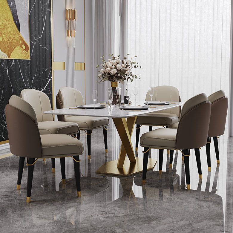 Contemporary Sintered Stone Top Dining Room Set with Rectangle Table and Pedestal Base Dinette Set