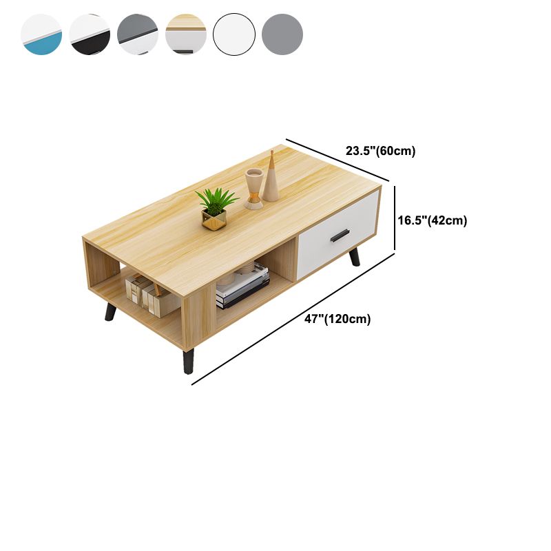 1-included 4 Legs Coffee Table Modern Wood Cocktail Table with Drawer