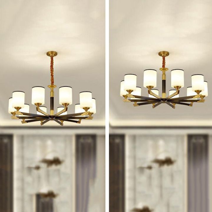 Multi Lights Cylinder Hanging Light American Style Glass Pendant Light for Living Room