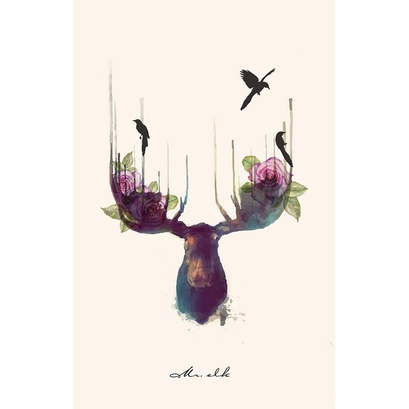 Beautiful Purple-Blue Elk Mural Wallpaper for Bedroom Decoration, Made by Non-Woven Cloth