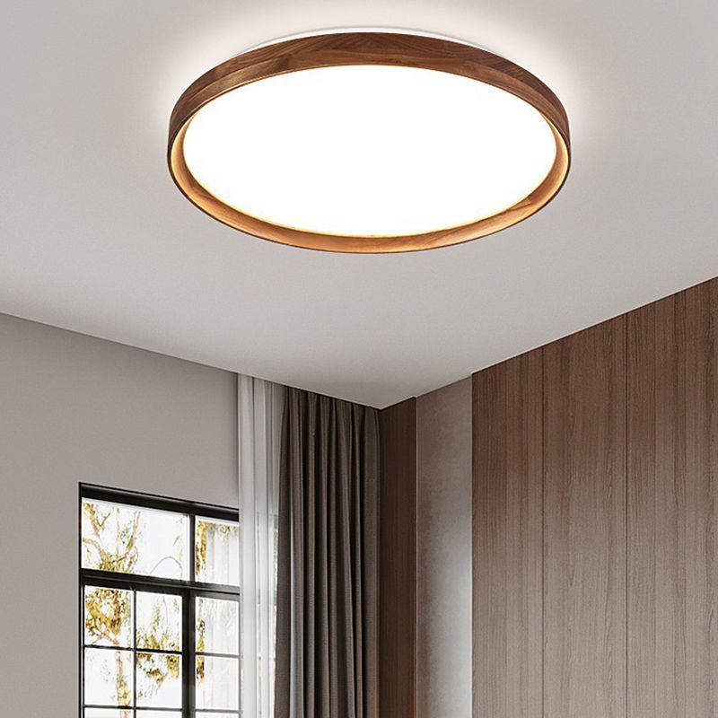 Modern Geometric Ceiling Light Brown LED Flush Mount Light with Wood for Bedroom