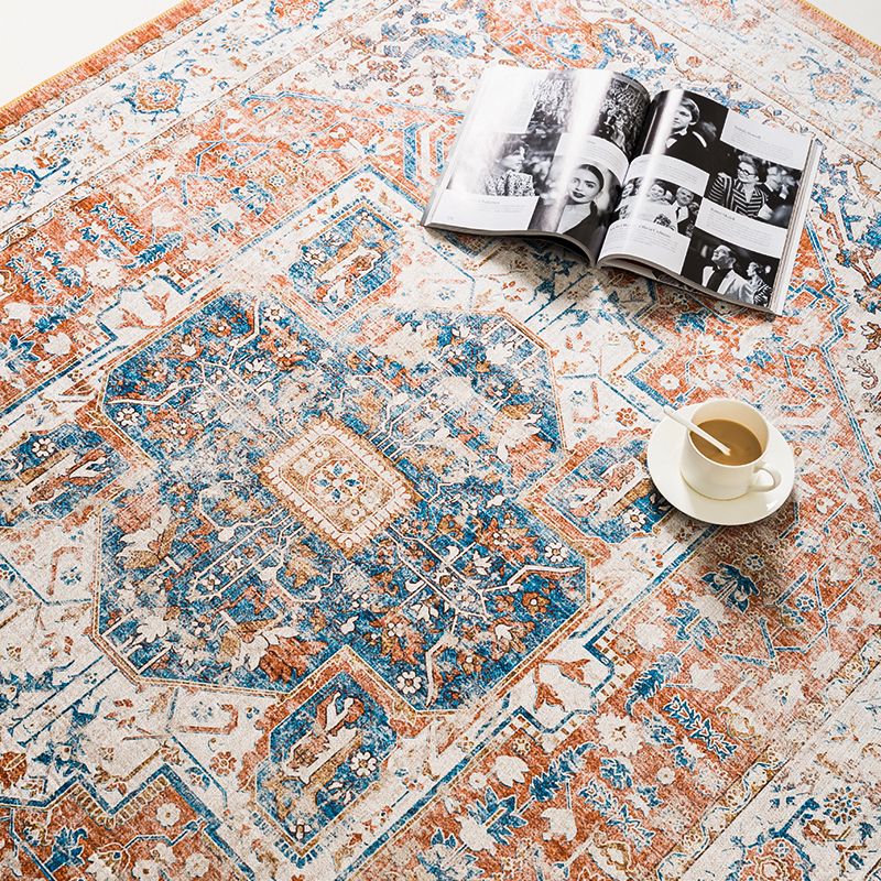 Four-Color Home Decoration Carpet Distressed Medallion Printed Area Rug Polyester with Non-Slip Backing Rug