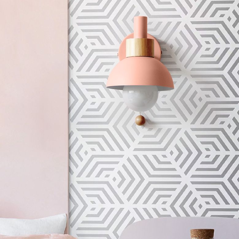 Minimalist Wall Sconce Torchlight Shaped with Pull Switch and Dome Metal Shade Indoor for Bedroom Bathroom Lighting