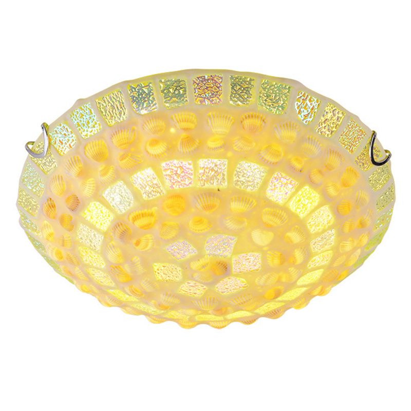 Mozaïeken Glazen Kom Inbouwlamp Mediterrane Gele Plafondlamp met Decoratieve Omhulsel voor Slaapkamer