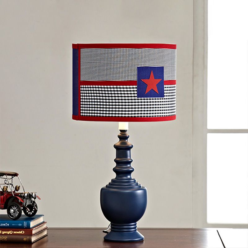 Blue Cylinder Reading Lighting with Star Shape Modern 1 Head Resin Nightstand Lamp
