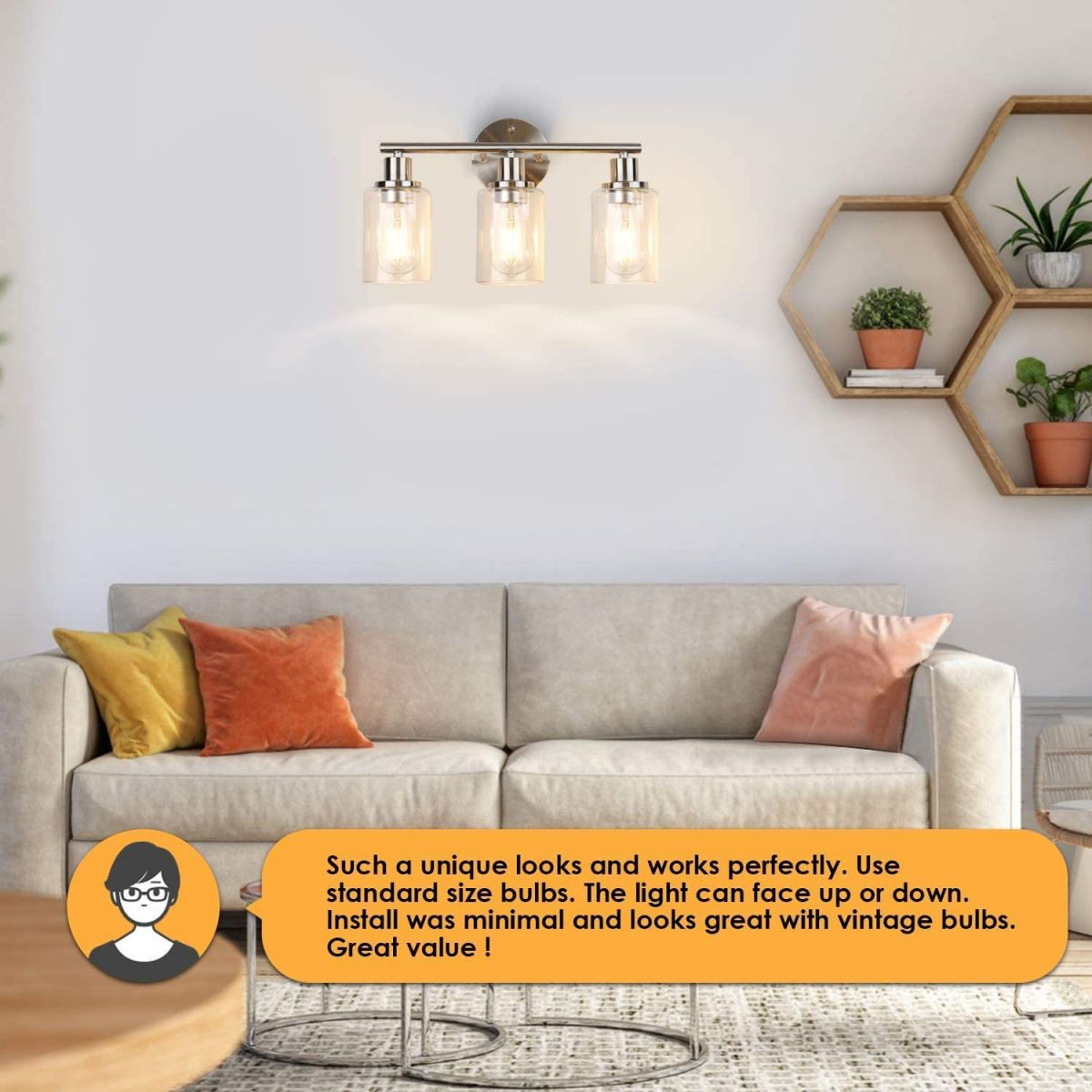 3 luci specchio di vanità industriale luci su e giù illuminazione da parete sconde per bagno