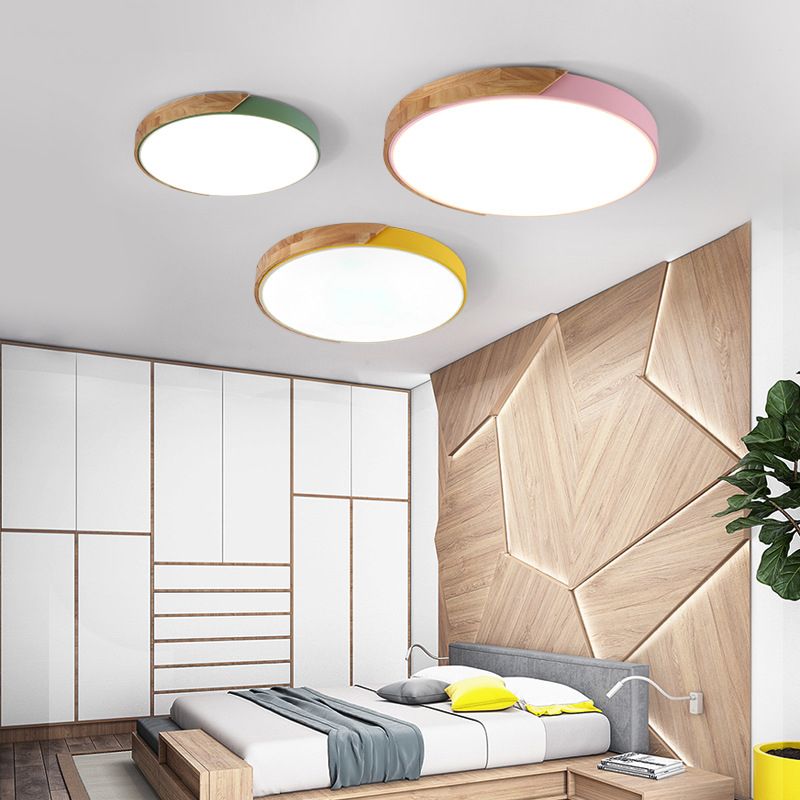 Round Shape Ceiling Lamp Modern Macaroon Iron 1 Light Flush Mount for Living Room Study