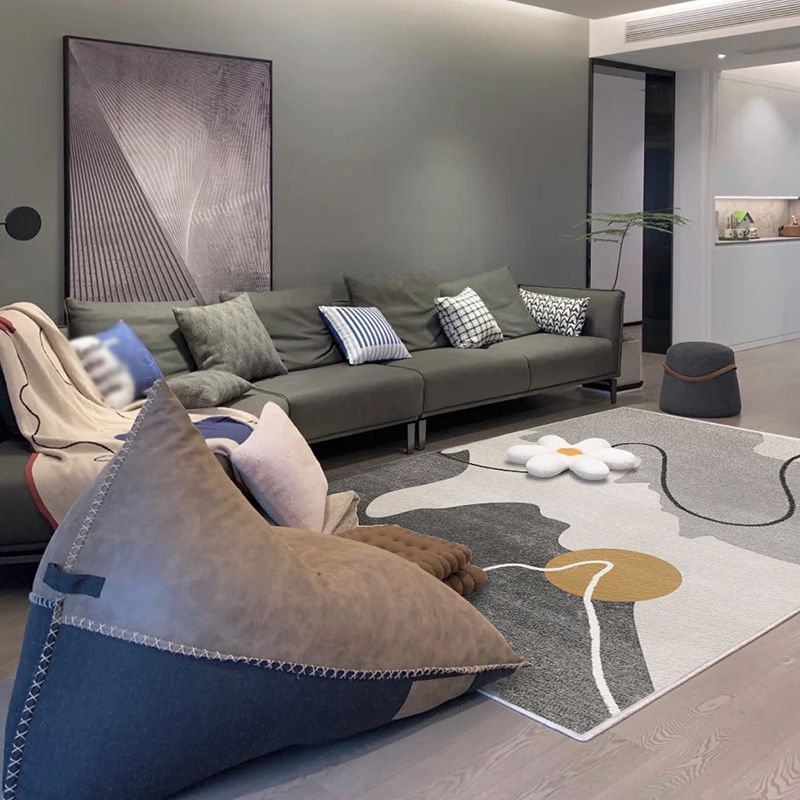 Apricot Tone Abstract Lines Rug Polyester Simple Carpet Non-Slip Backing Indoor Rug for Home Decor