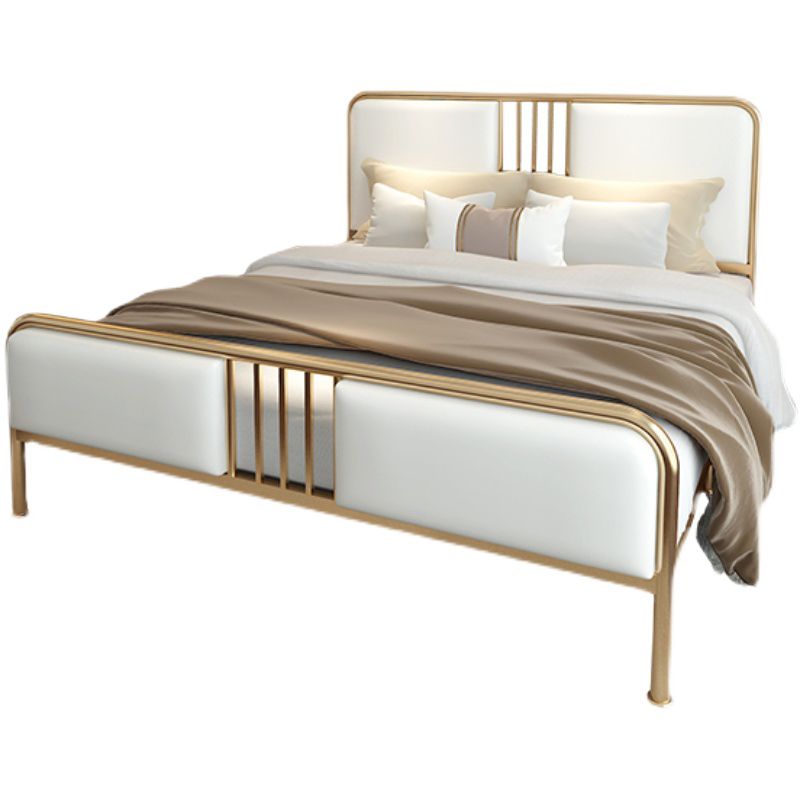 Glam Panel Bed Metal and Upholstered Bed Frame with Upholstered Headboard
