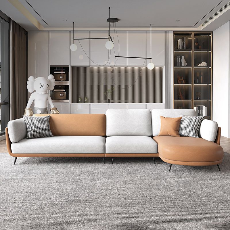 Nordic Faux Leather Living Room Stationary Pillow Top Arm Sofa Chaise