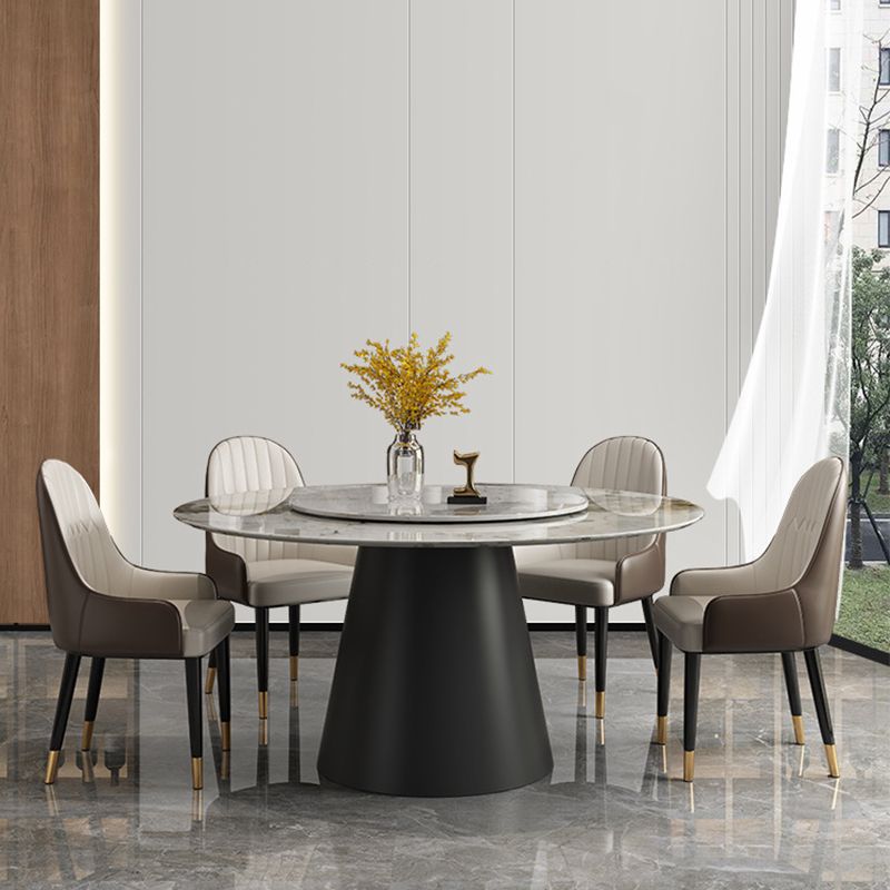 White Round Stone Dining Table Modern Convertible Furniture with Pedestal Base for Home