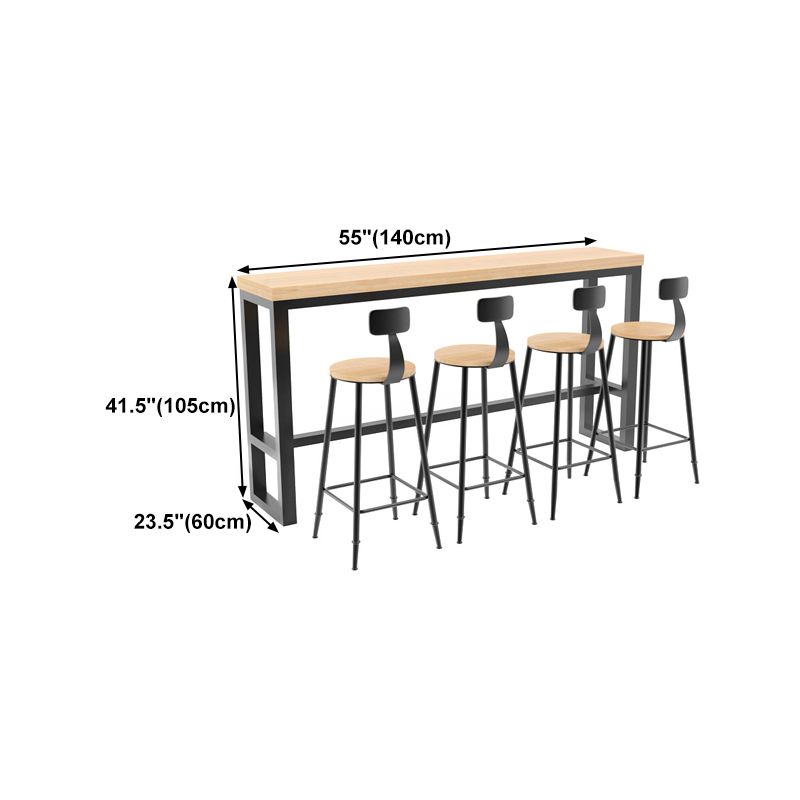 Pine Wood Bar Table Industrial Bar Dining Table with Trestle Base in Black