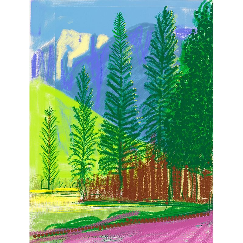 Cypress Landscape Painting Murals Modern Art Non-Woven Cloth Wall Decor in Blue-Green