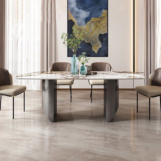 Modern Style Dining Table Sintered Stone Rectangle Table with Stainless Steel Base