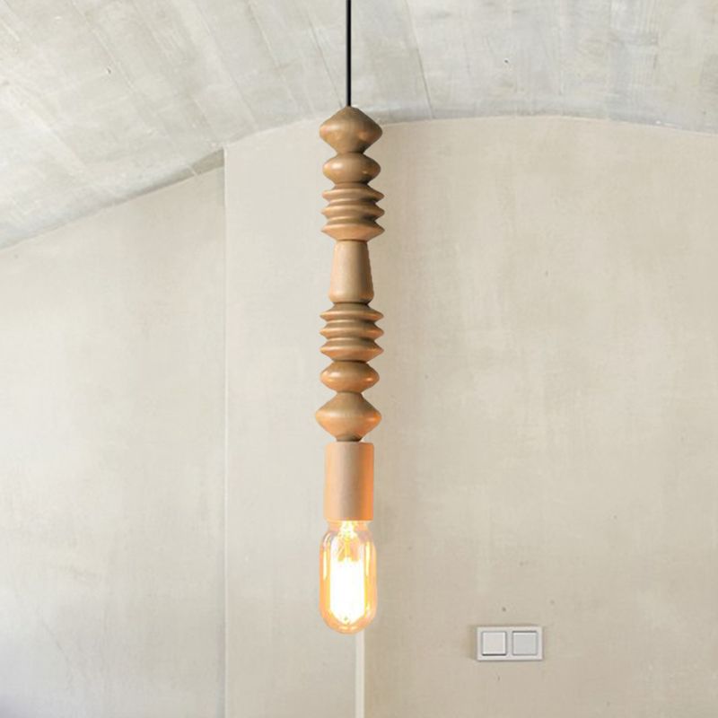 Lampe suspendue à l'ampoule nue de style japonais avec déco en bois simple pendante lumière en beige pour la cuisine