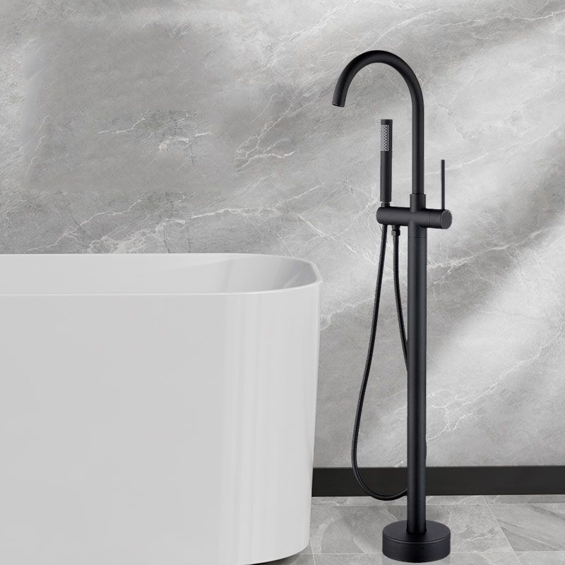 Brass Freestanding Tub Filler with Hand Shower Floor Mounted Bathroom Faucet