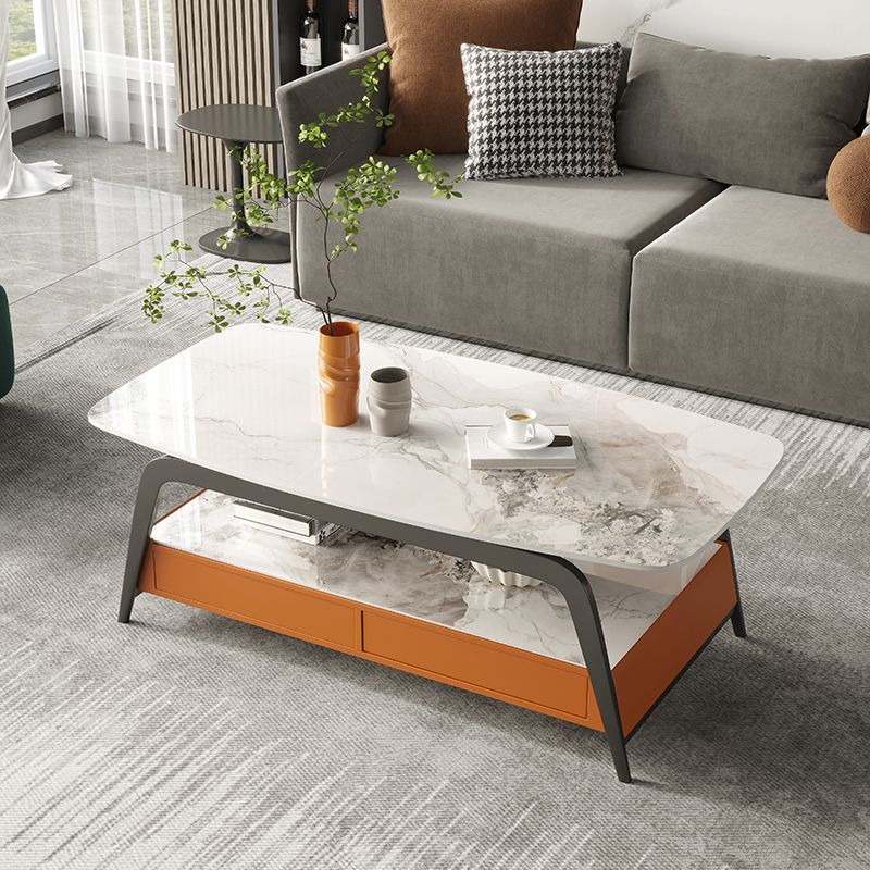 Glam Rectangle Cocktail Table Glass/Slate Top 4 Legs Coffee Table