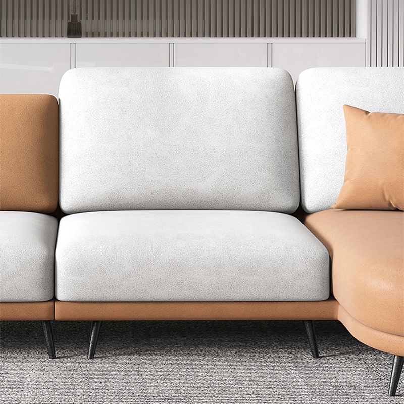 Faux Leather Scandinavian L-Shape Sectional with Pillowed Back Cushions