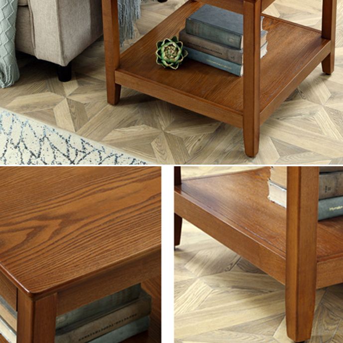 Modernistic Solid Wood 4 Legs Square Double Tier Accent Side Table