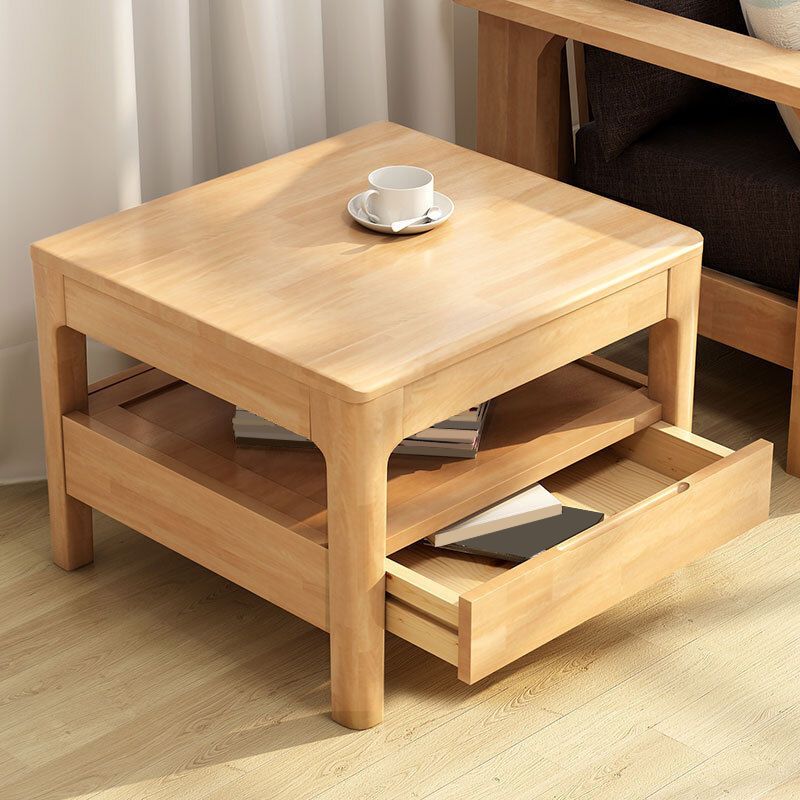 Nordic Style Square/rectangular 4 Legs Base Wooden Table with Storage Rack Coffee Table