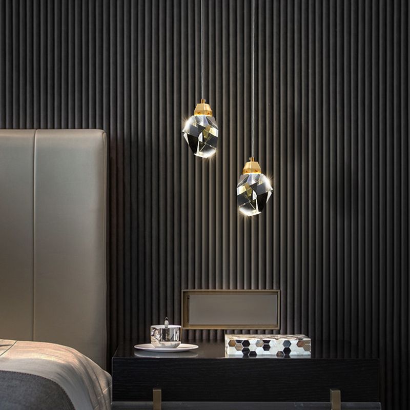 Crystal Block Mini Pendant Lighting Simplicity Brass LED Hanging Light for Bedroom