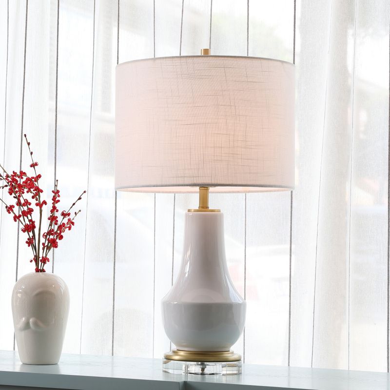 White Drum Table Light Modernist 1 Bulb Fabric Night Lighting with Vase Ceramic Base
