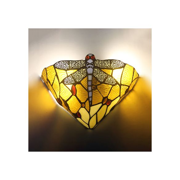 1 Light Dragonfly Decoration Wall Lighting Rustic Stained Glass 1 Light Art Deco Sconce Lamp
