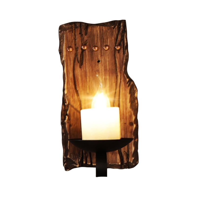 Oval/fischförmige Holzwandleuchten leichte rustikale 1 Kopfküchenwandmontierte Lampe mit Kerze/Laterne in Braun