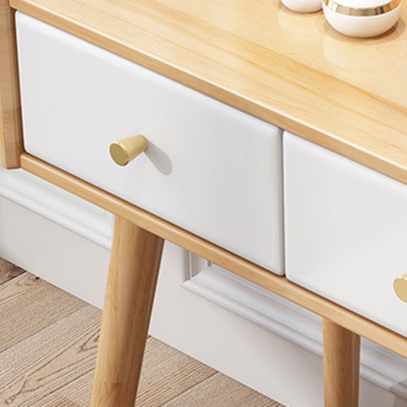 Wood Vanity and Stool 2 Drawers Mirrored Dressing Table for Bedroom