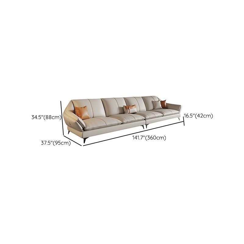 Contemporary Sectional Sofa Beige Leather Sectional with Pillows