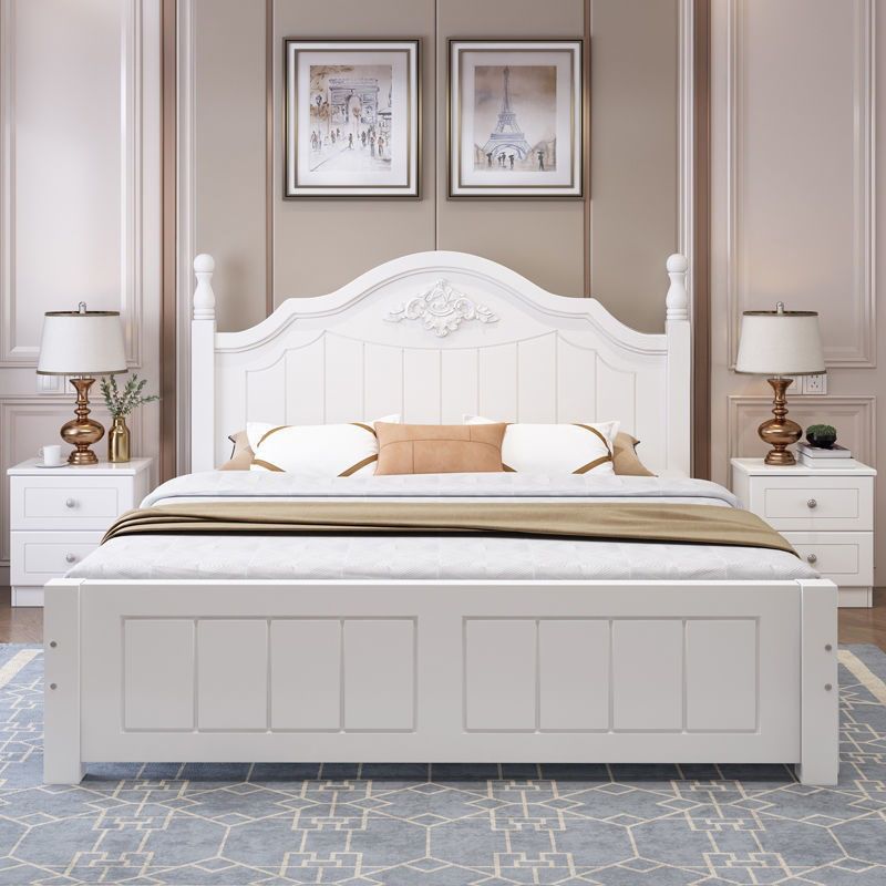 French Country Panel Bed with Headboard Standard Bed Arched White