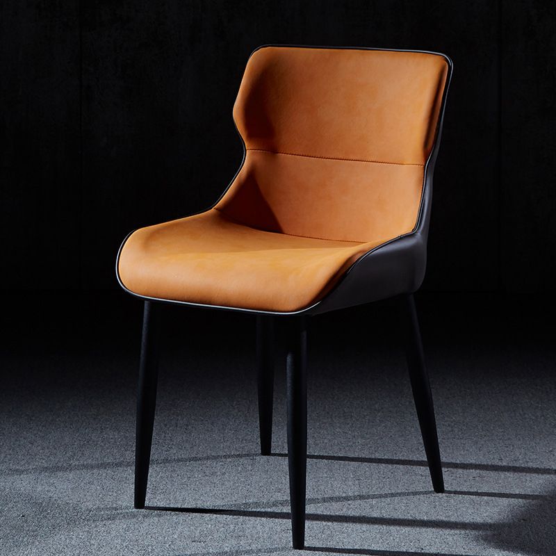 Modern Leather Dining Side Chair Indoor Wingback Chair with Black Legs