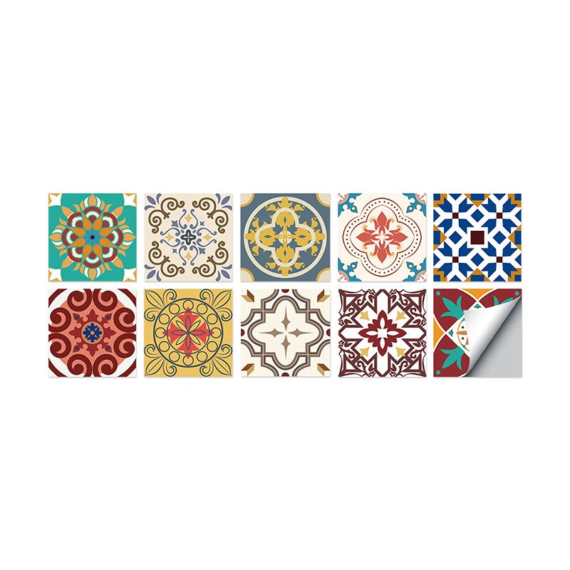 Boho Mandala Peel off Wallpapers Red-Yellow-Blue Dining Room Wall Art, 8.6-sq ft