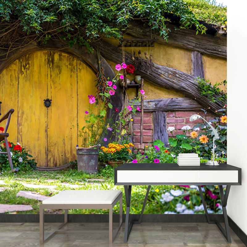 Customized Photo Print Modern Murals with Patio of Log Cabin Pattern in Yellow-Green