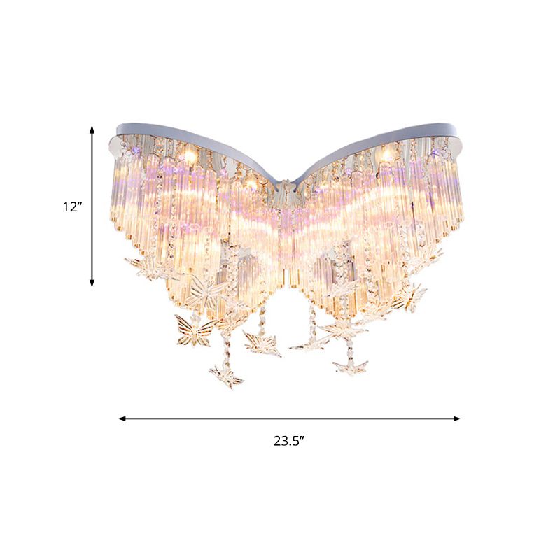 Plafonnier papillon scintillant, plafonnier romantique en cristal clair pour la maternelle