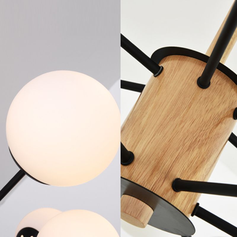 Modern Wood Chandelier Lighting Fixtures Multi-Head Globe Suspension Light for Living Room