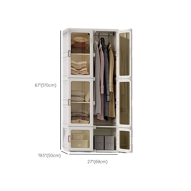 White Foldable Plastic Wardrobe Freestanding Wardrobe with Shelves