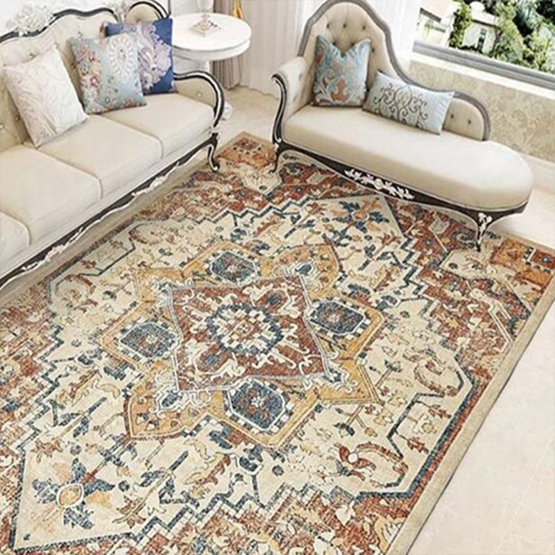 Persian Living Room Rug Multi Colored Geometric Carpet Polyester Pet Friendly Stain Resistant Anti-Slip Backing Rug with Braided Trim